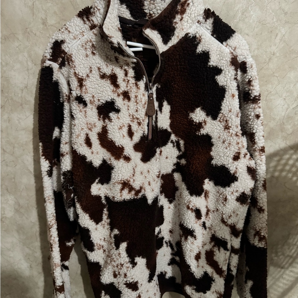 Cow Print quarter zip pullover